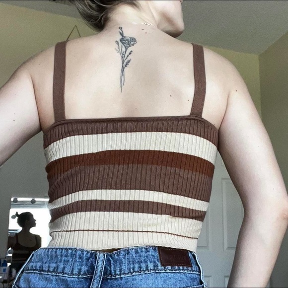 Cotton On Brown and Cream Striped Button-Up Crop Top - Picture 3 of 4